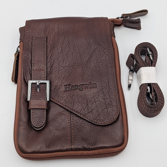 Hengwin Handbags - Hengwin Brown Leather Crossbody Shoulder Bag